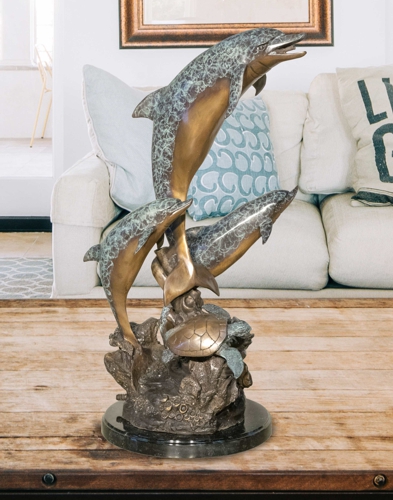Bronze Jumping Dolphin & Turtle Fountain - AF 91057NA