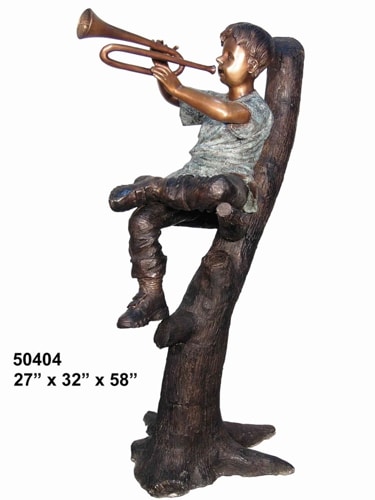 Bronze Boy Playing Bugle Statue - AF 50404