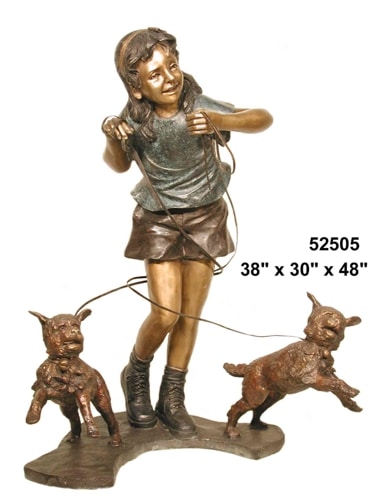 Bronze Girl & Dogs Statue - AF 52505