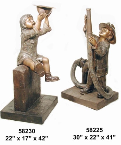 Bronze boy & girl playing firefighter statue - AF 58225-30