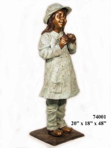 Bronze Girl Raincoat Statue - AF 74001