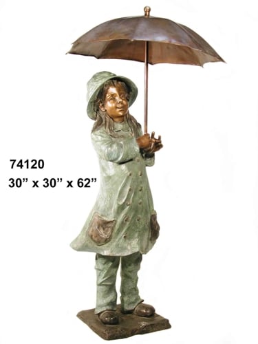Bronze Girl Umbrella Fountain Statue - AF 74120