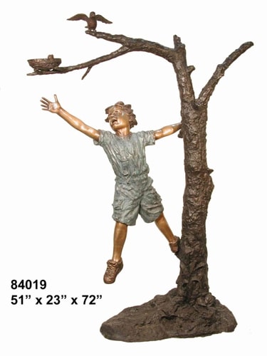 Bronze Boy Climbing Tree Saving Cat Statue - AF 84019