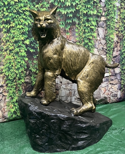 Bronze Growling Wildcat on Mountain Statue - ASB 997