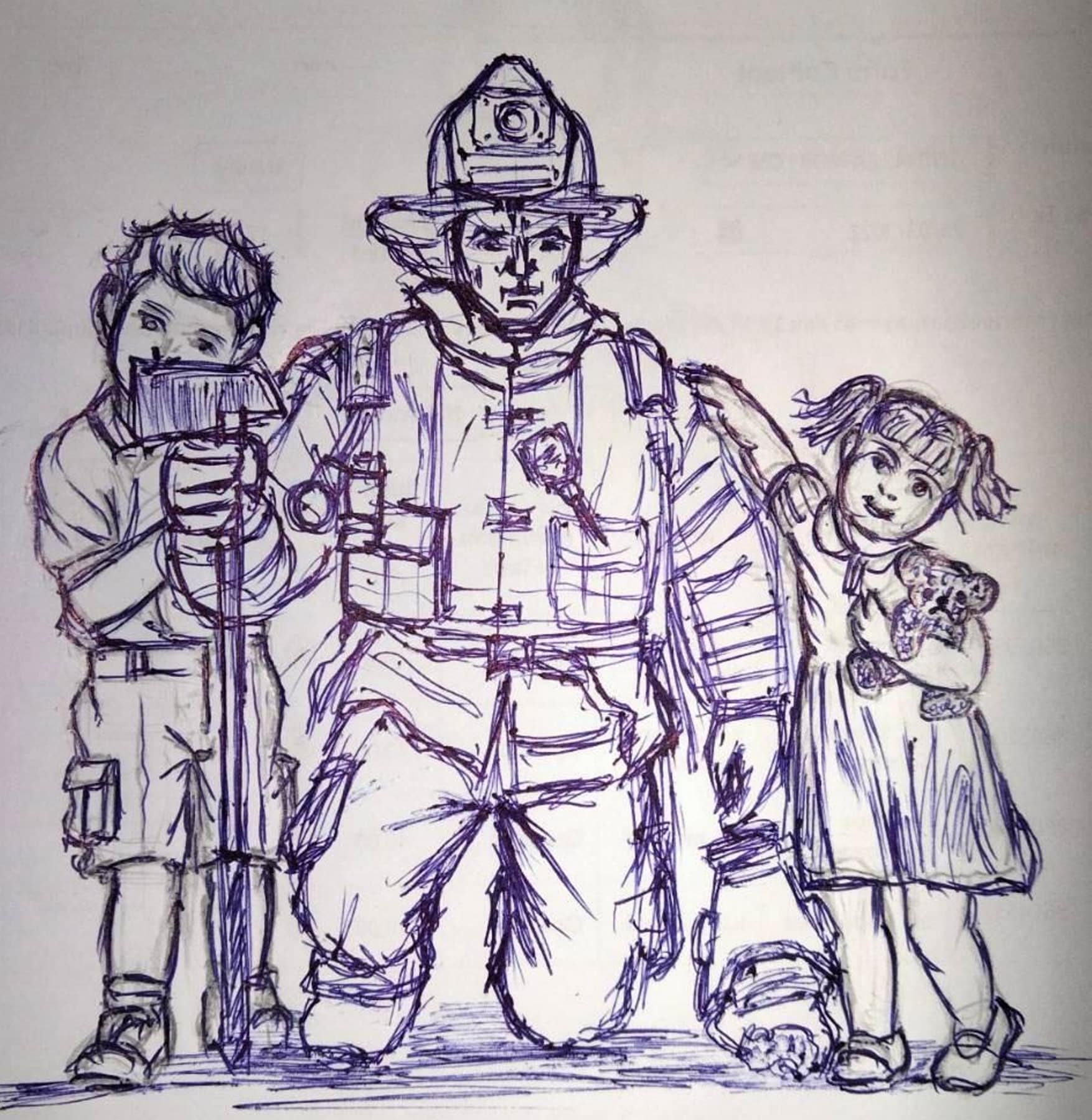 Bronze Firefighter and Children Statue - DD wbwg