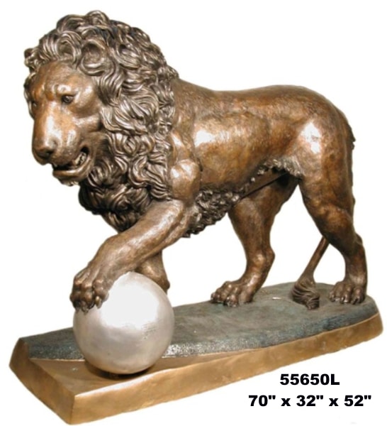 Bronze Lion Pawing Ball Statue - AF 55650L