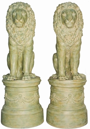 Bronze Lion on Pedestal Statues - AF 81136 GR