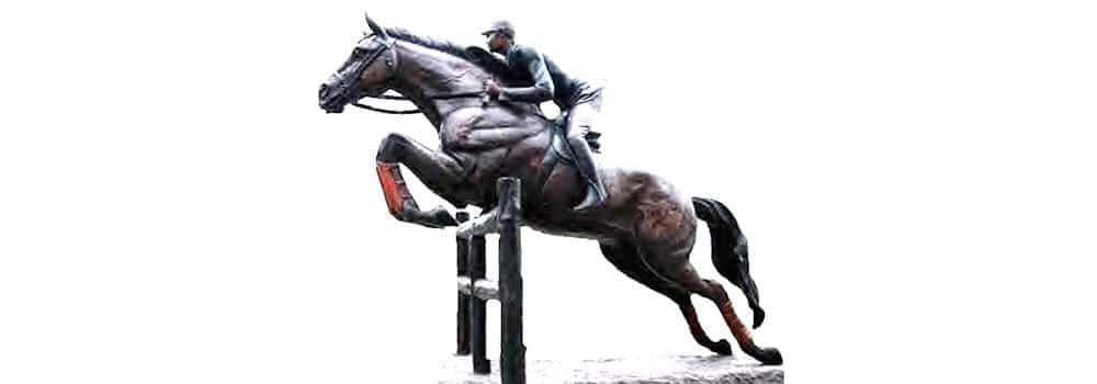 jumping horse and rider bronze statue