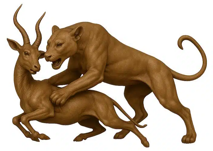 Bronze Lion Statue – Lioness Attacking Impala Wildlife Sculpture