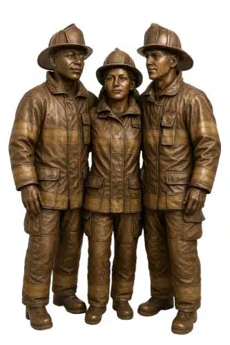 Bronze Firefighter Statue – Team with Female Firefighter