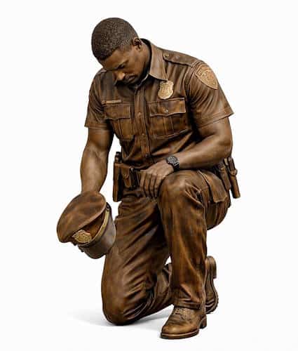 Bronze Black Police Officer Kneeling Grieving Statue - DD 101 MM