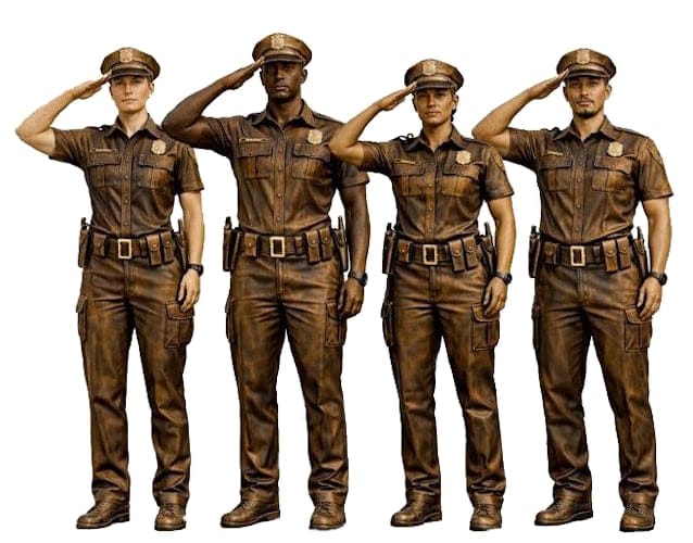 Bronze Saluting Police Officer Team Statue - DD 101 PTS