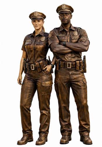 Bronze Black Male & White Female Police Officer Statue - DD 101 BMWF
