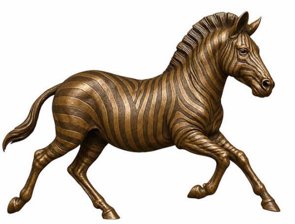 bronze running zebra statue side view life size wildlife sculpture