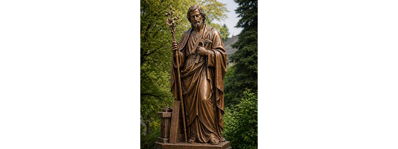 bronze saint joseph statue holding child jesus religious garden sculpture