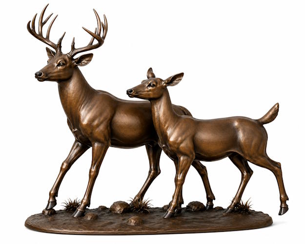 Bronze Buck And Doe Deer Statue - AA BD 1
