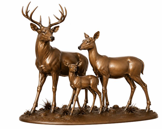 Bronze Buck Doe And Fawn Family Statue - AA BDF 2