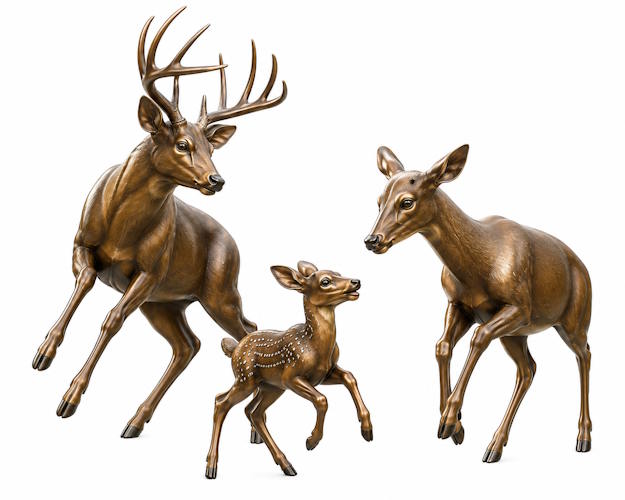 Bronze Running Buck Doe And Fawn Statue - AA BDF 3