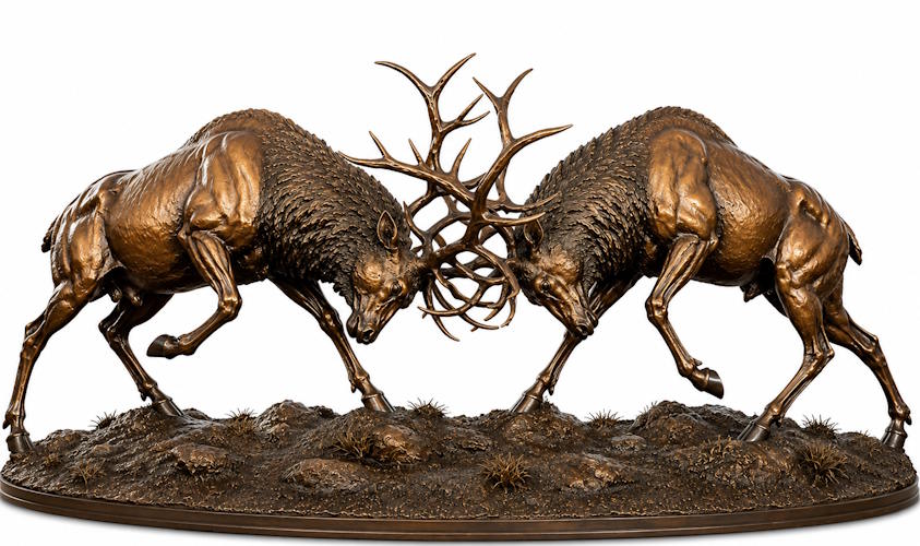 Bronze Fighting Elk Statue - AA ELK FE 1L