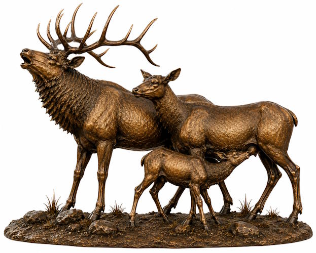 Bronze Elk Family Nursing Statue - AA ELK FM 1B L