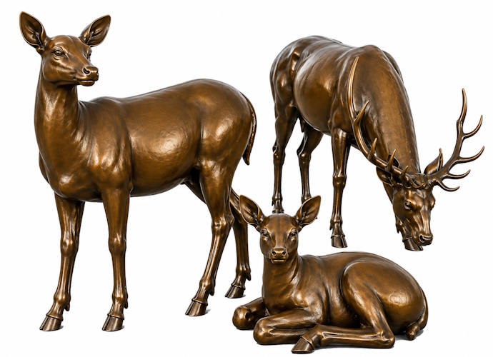 Bronze Elk Family Grazing Statue - AA ELK FM 3