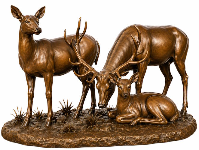 Bronze Elk Family Grazing Statue - AA ELK FM 5B
