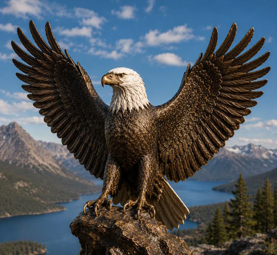 Bronze Bald Eagle Statue Displaying Dominance - AA-EG 10