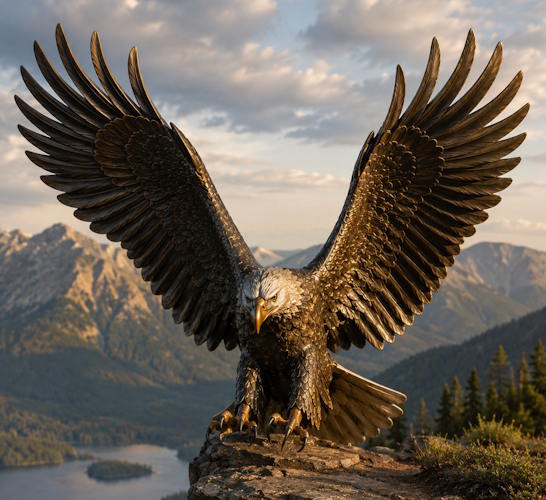 Bronze Bald Eagle Statue Preparing for Flight - AA-EG 12