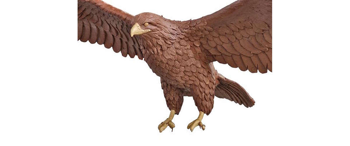 Nearly completed clay sculpture of the Faribault High School bronze falcon before mold making
