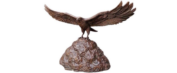 The completed custom bronze falcon mascot statue commissioned by the Faribault Booster Club as a lasting gift to Faribault High School.