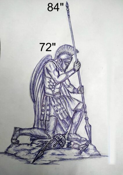 Bronze Spartan Warrior Monument concept rendering created for the U.S. Army's 2nd Armored Brigade Combat Team (Spartan Brigade) at Fort Stewart, Georgia. The rendering represents the initial design before sculpting and bronze production begin.