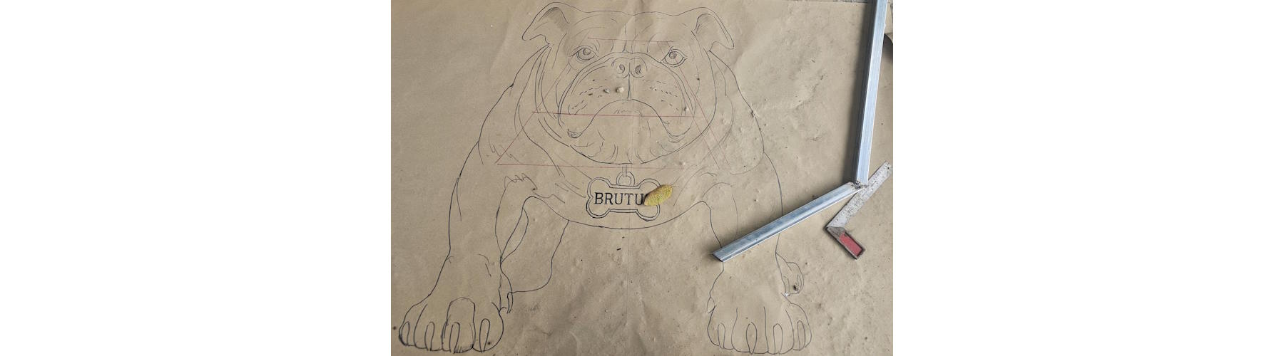Steel armature layout for the custom Tracy High School bulldog mascot sculpture
