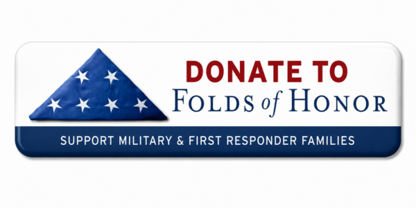 Donate to Folds of Honor button supporting educational scholarships for the spouses and children of America's fallen or disabled military service members and first responders.