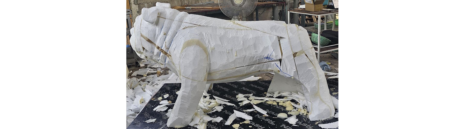 Carved foam form of the Tracy High School bulldog mascot sculpture