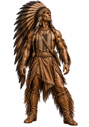Bronze American Indian Chief Full Headdress Mascot Statue - AA 2 Indian