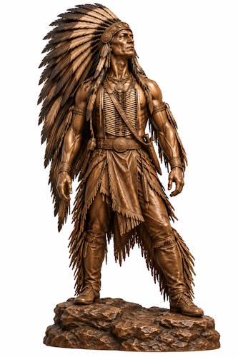 Bronze American Indian Chief Warrior Mascot Statue - AA 3 Indian
