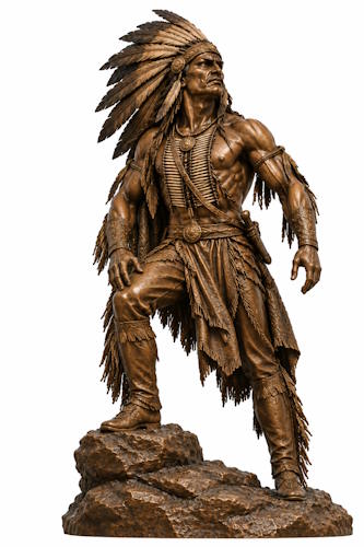 Bronze American Indian Chief Mountain Warrior Mascot Statue - AA 4 Indian