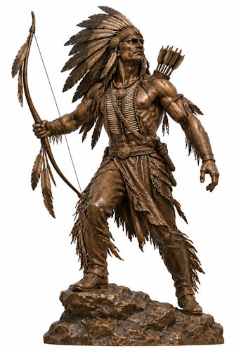 Bronze American Indian Chief Archer Mascot Statue with Bow - AA 5 Indian