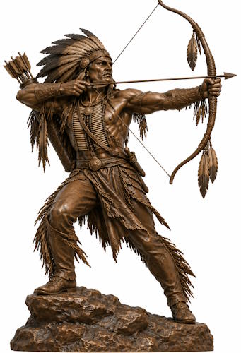 Bronze American Indian Chief Shooting Bow Mascot Statue - AA 6 Indian