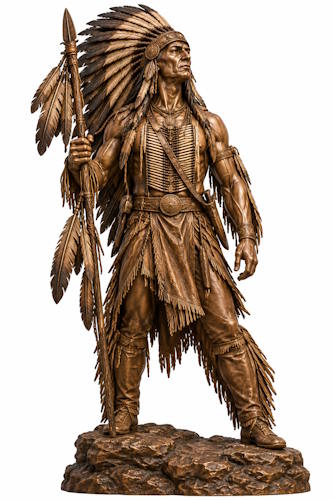 Bronze American Indian Chief Warrior with Feathered Spear - AA 9 Indian