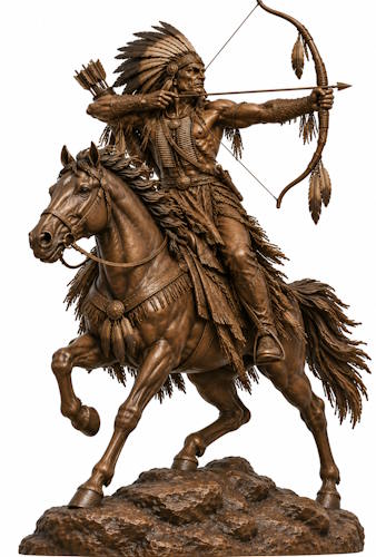 Bronze American Indian Chief Horseback Archer Mascot Statue - AA 12 Indian Horse