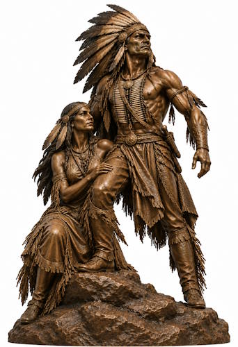 Bronze American Indian Chief with Squaw Statue - AA 19 Indian