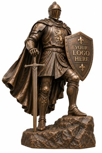 Bronze Medieval Knight Statue with Custom Logo Shield - A-1 Knight