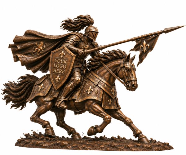Bronze Knight Cavalry Charge Statue - A-8 Knight