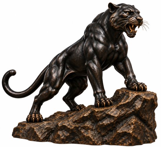 Bronze Panther Mascot Statue on Rock - A-1 PA