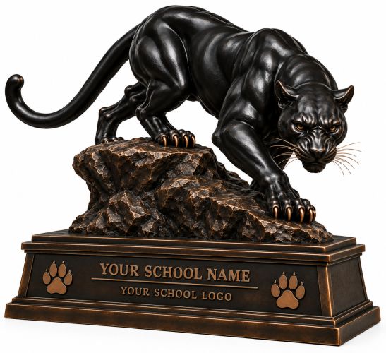 Bronze Stalking Panther Mascot Statue on Custom School Base - A-11 PA
