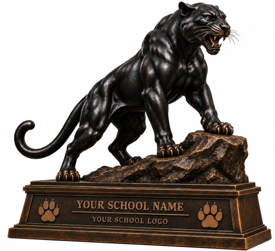 Bronze Black Panther Guardian Mascot Statue on Custom School Base - A-12 PA