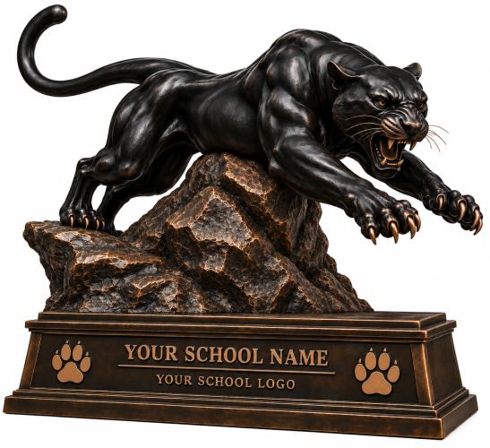 Bronze Black Panther Attack Mascot Statue on Custom School Base - A-13 PA