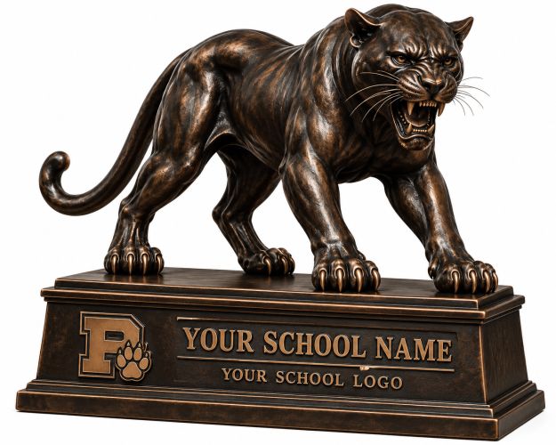 Bronze Roaring Panther Mascot Statue on Custom School Base - A-14 PA
