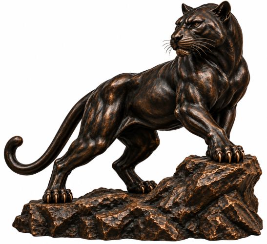 Bronze Panther Mascot Statue Standing on Rock - A-15 PA